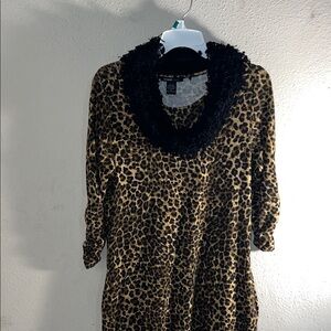 Robert Louis Leopard Print Dress with Textured Black Collar